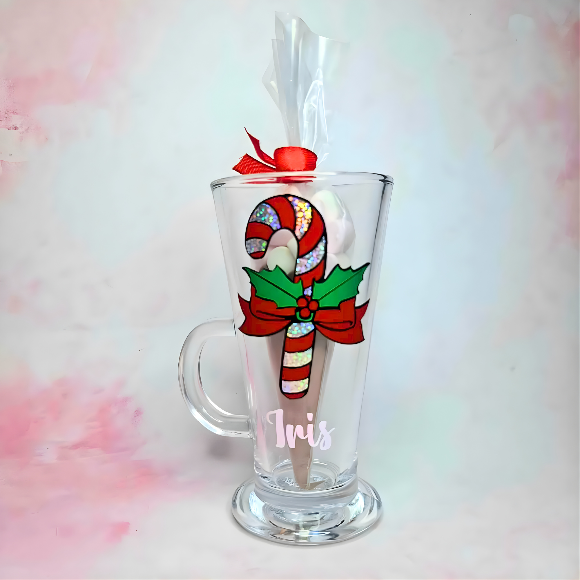 Personalised Christmas Drink Glass Gift, Glass With Hot Chocolate Cone / Chocolate Bomb, Secret Santa Gift