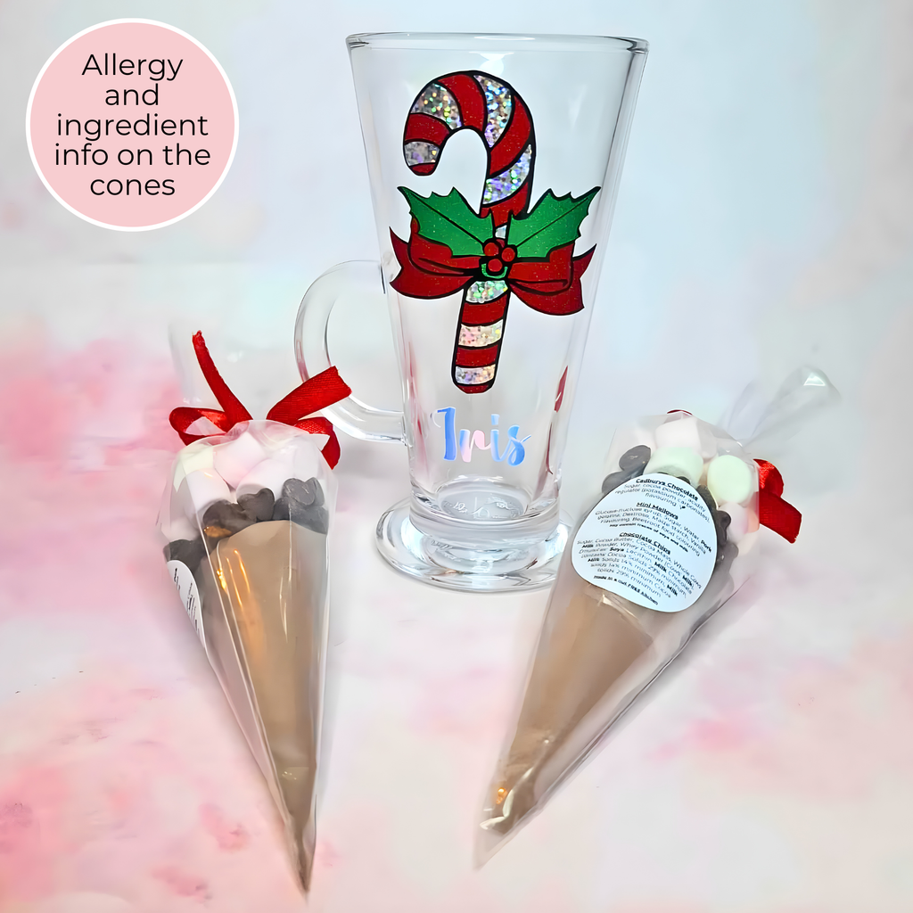 Personalised Christmas Drink Glass Gift, Glass With Hot Chocolate Cone / Chocolate Bomb, Secret Santa Gift