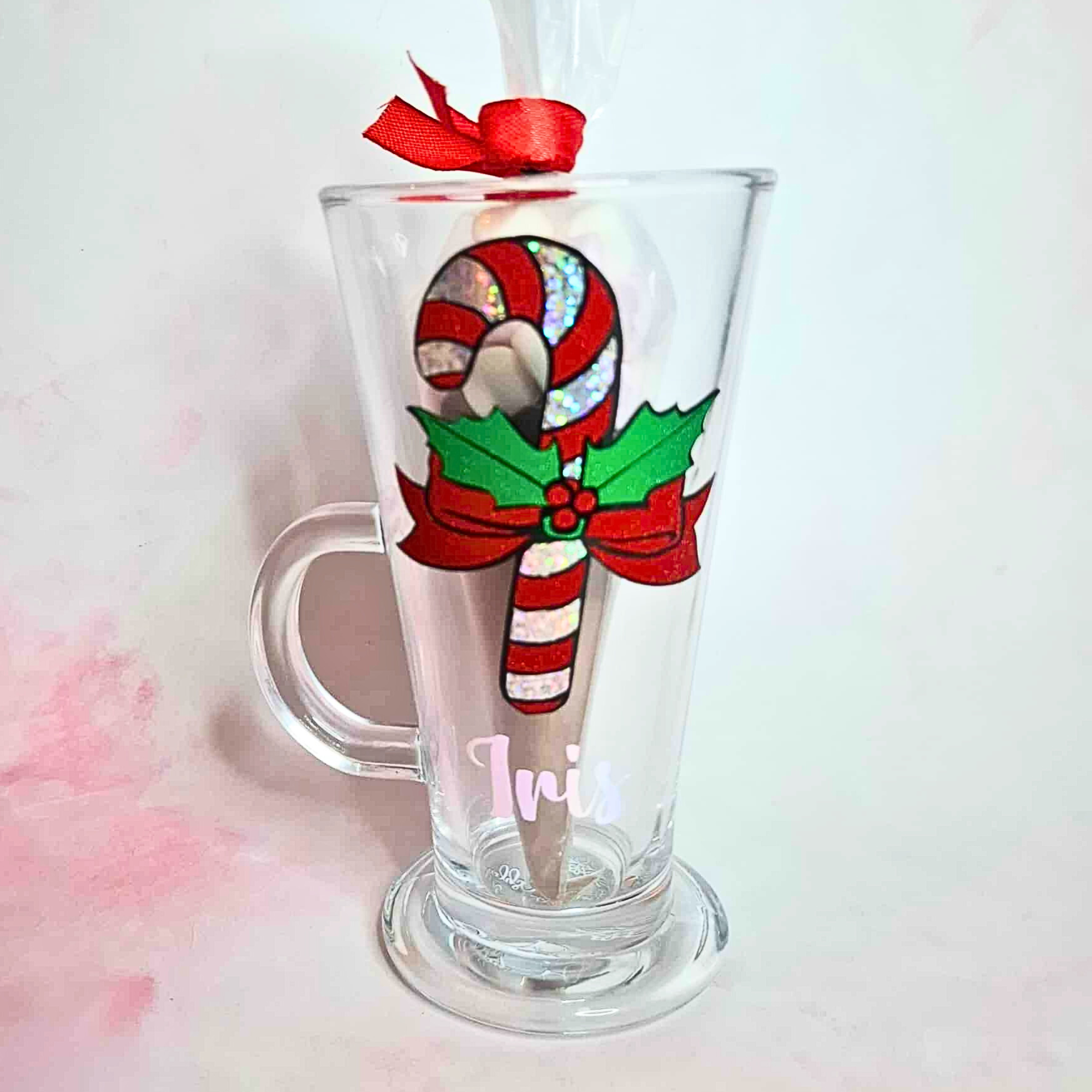 Personalised Christmas Drink Glass Gift, Glass With Hot Chocolate Cone / Chocolate Bomb, Secret Santa Gift