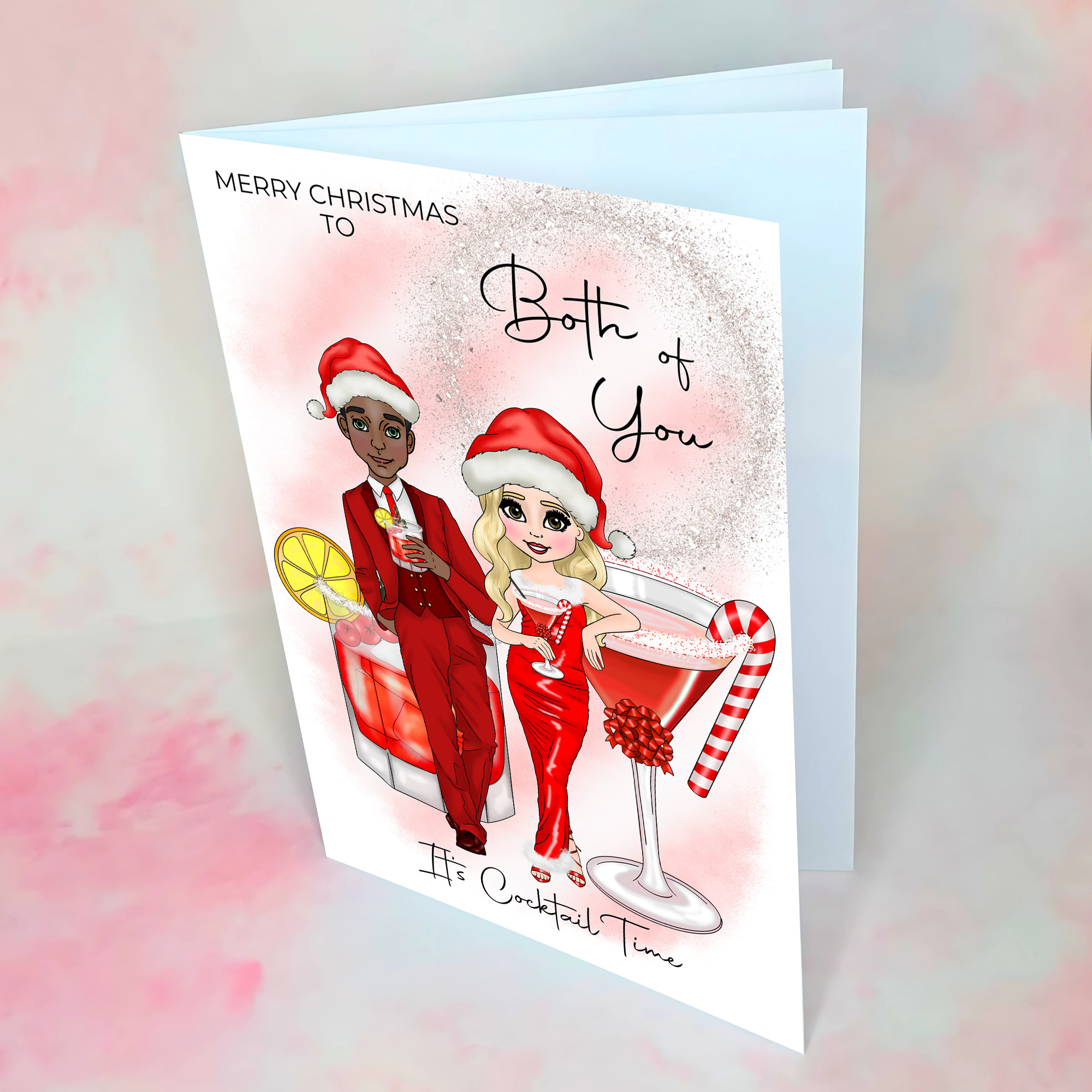 Personalised Candy Cane Christmas Cocktail Card To A Couple
