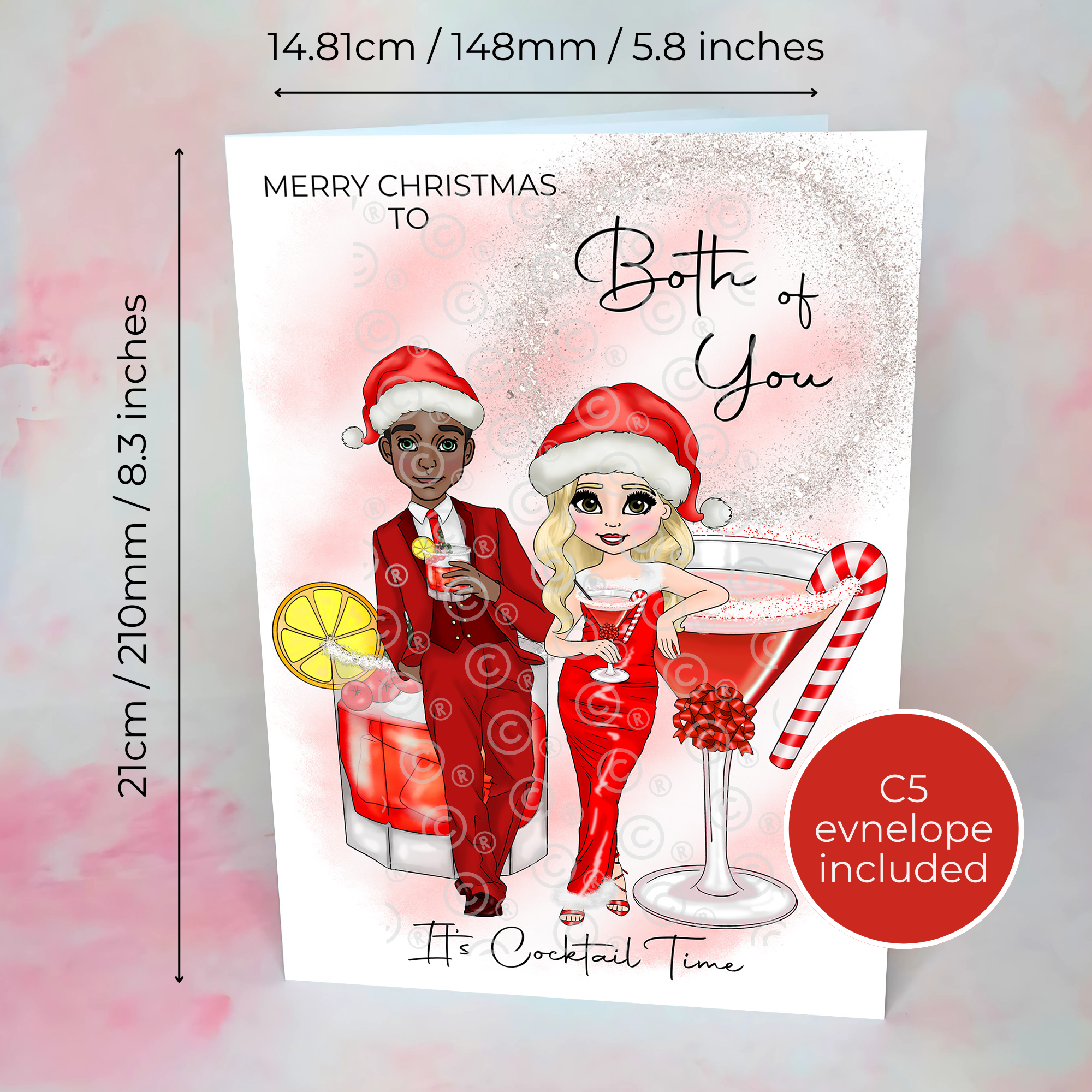 Personalised Candy Cane Christmas Cocktail Card To A Couple