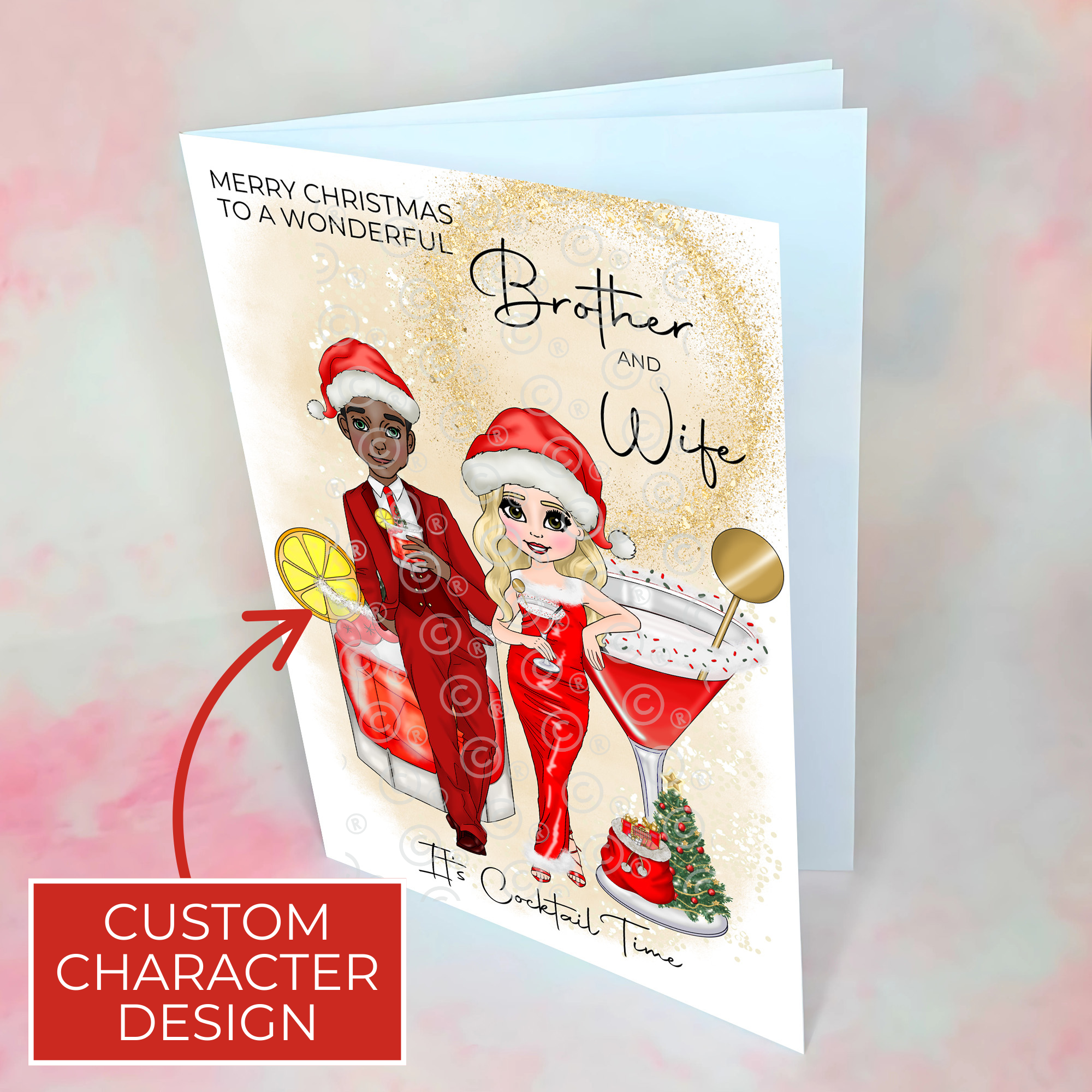 Personalised Mrs Clausmopolitan Christmas Cocktail Card for Brother And Wife