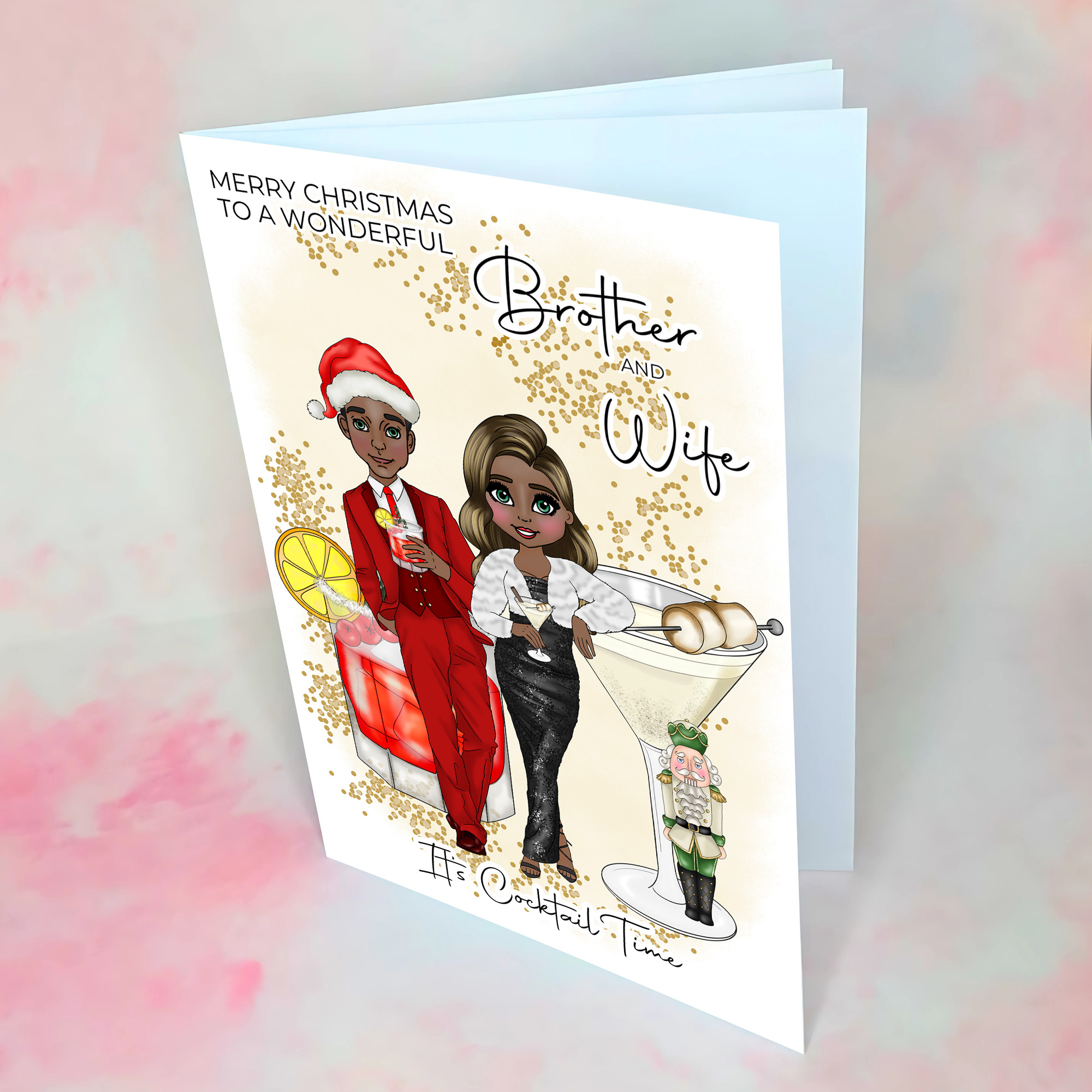 Personalised Nutcracker Christmas Cocktail Card For Brother And Wife