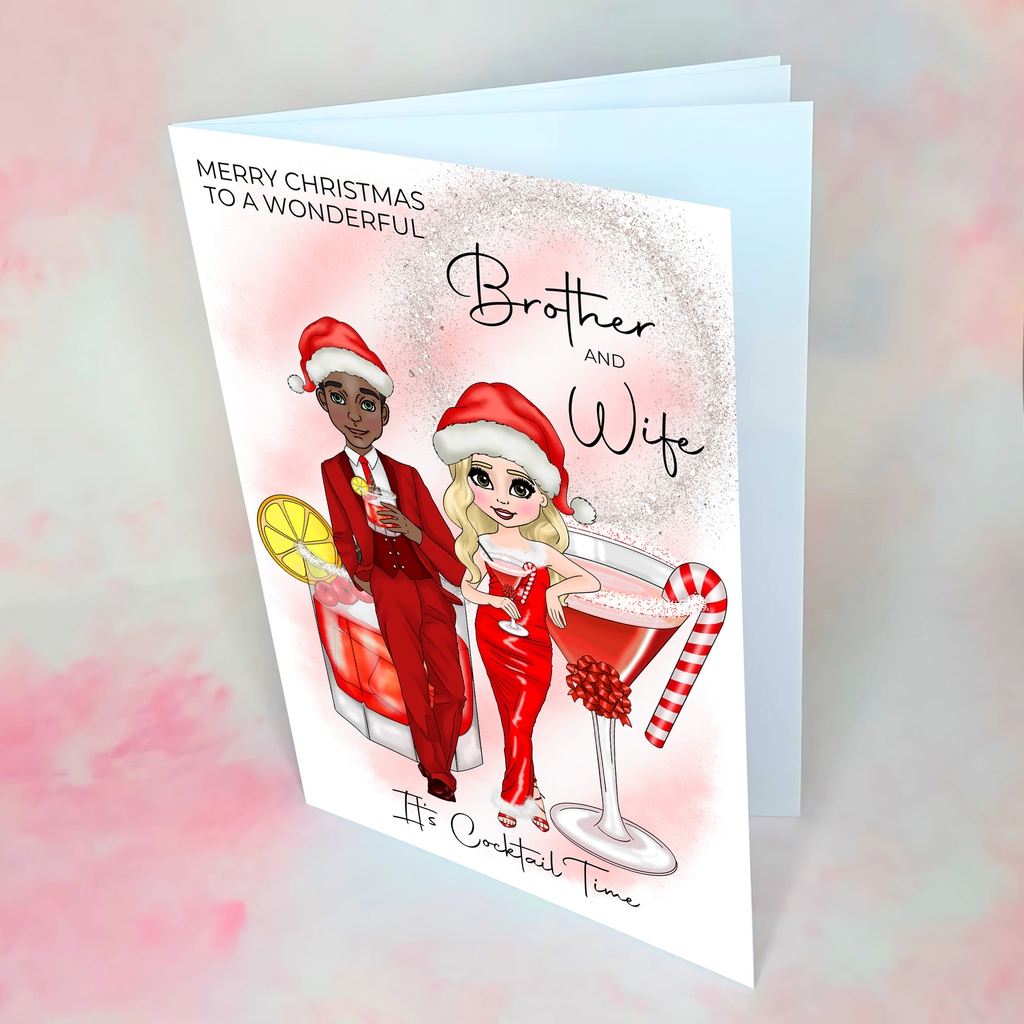 Personalised Candy Cane Christmas Cocktail Card for Brother And Wife