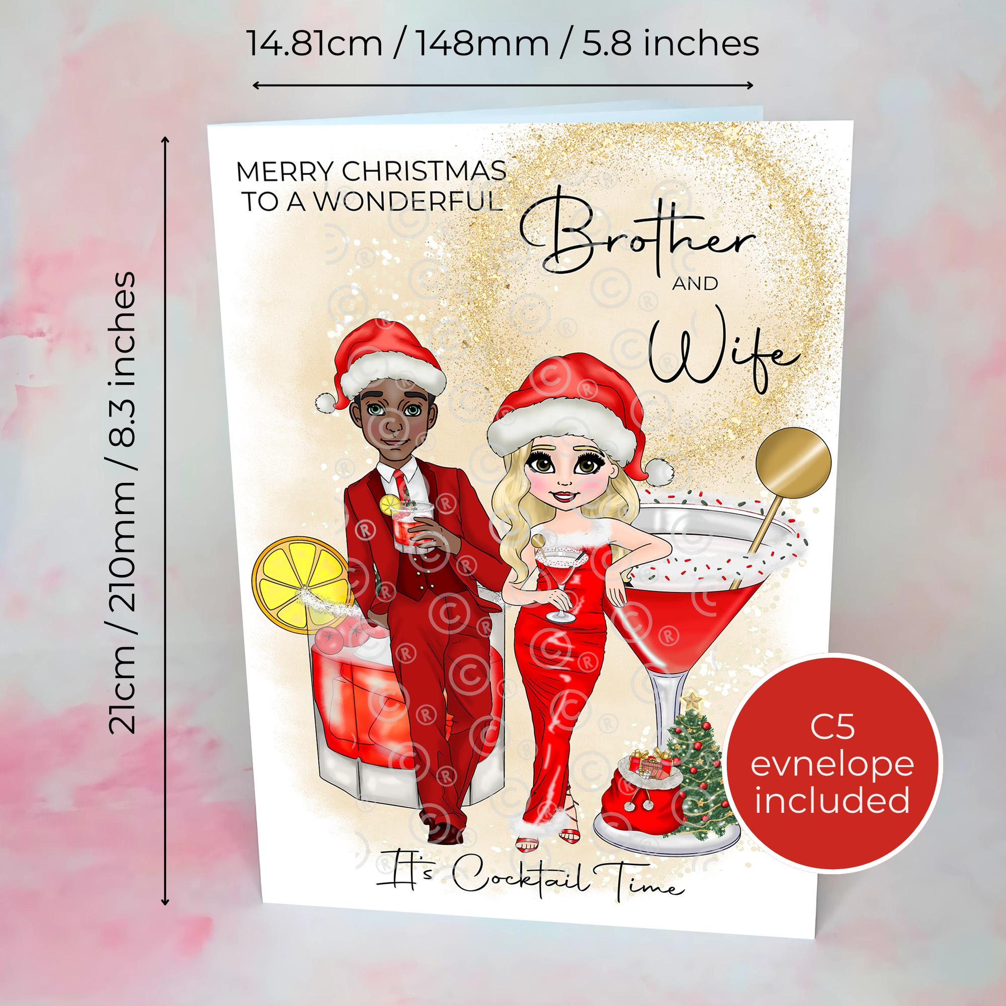 Personalised Mrs Clausmopolitan Christmas Cocktail Card for Brother And Wife