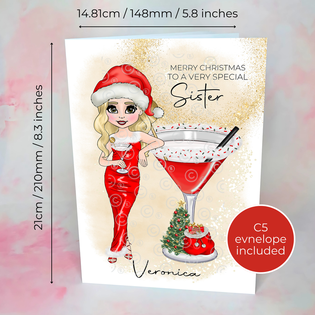 Personalised Mrs Clausmopolitan Christmas Cocktail Card For A Sister