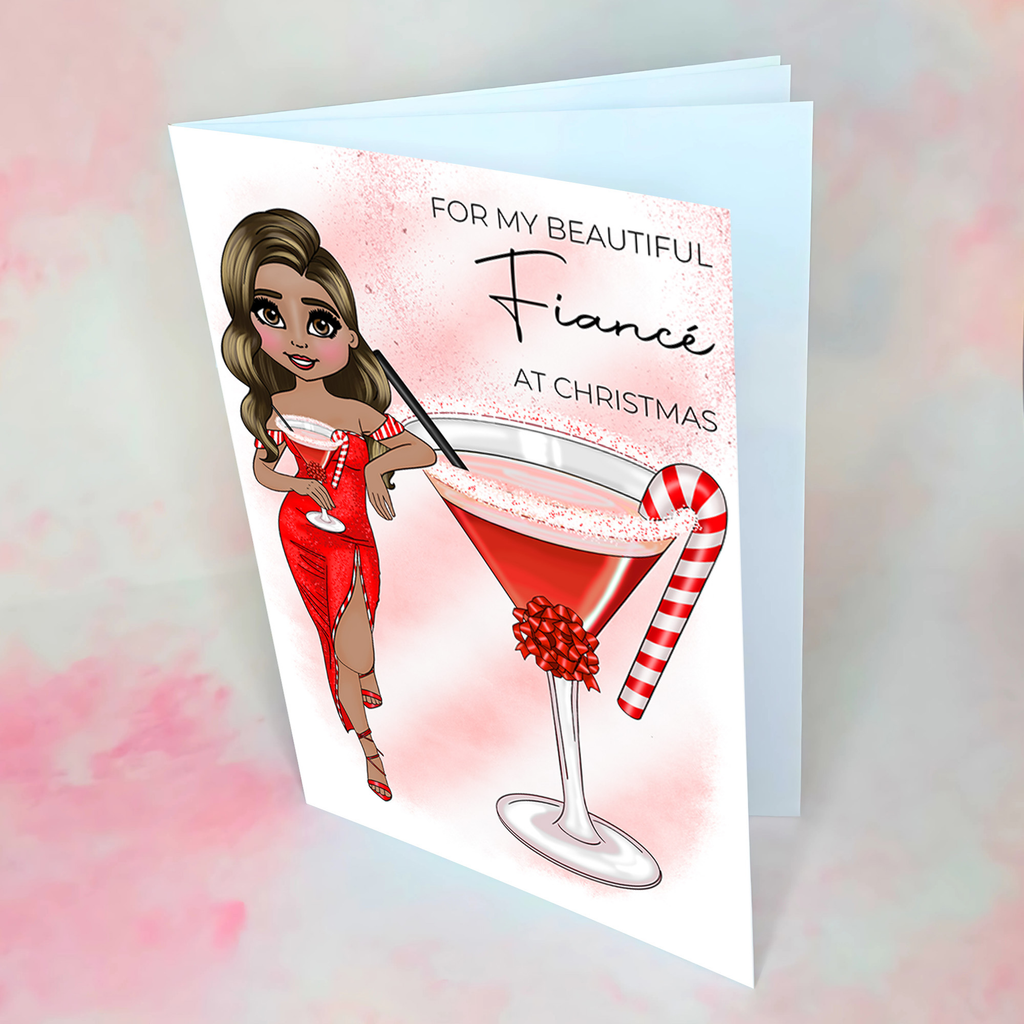 Personalised Candy Cane Christmas Cocktail Card For A Beautiful Fiancée