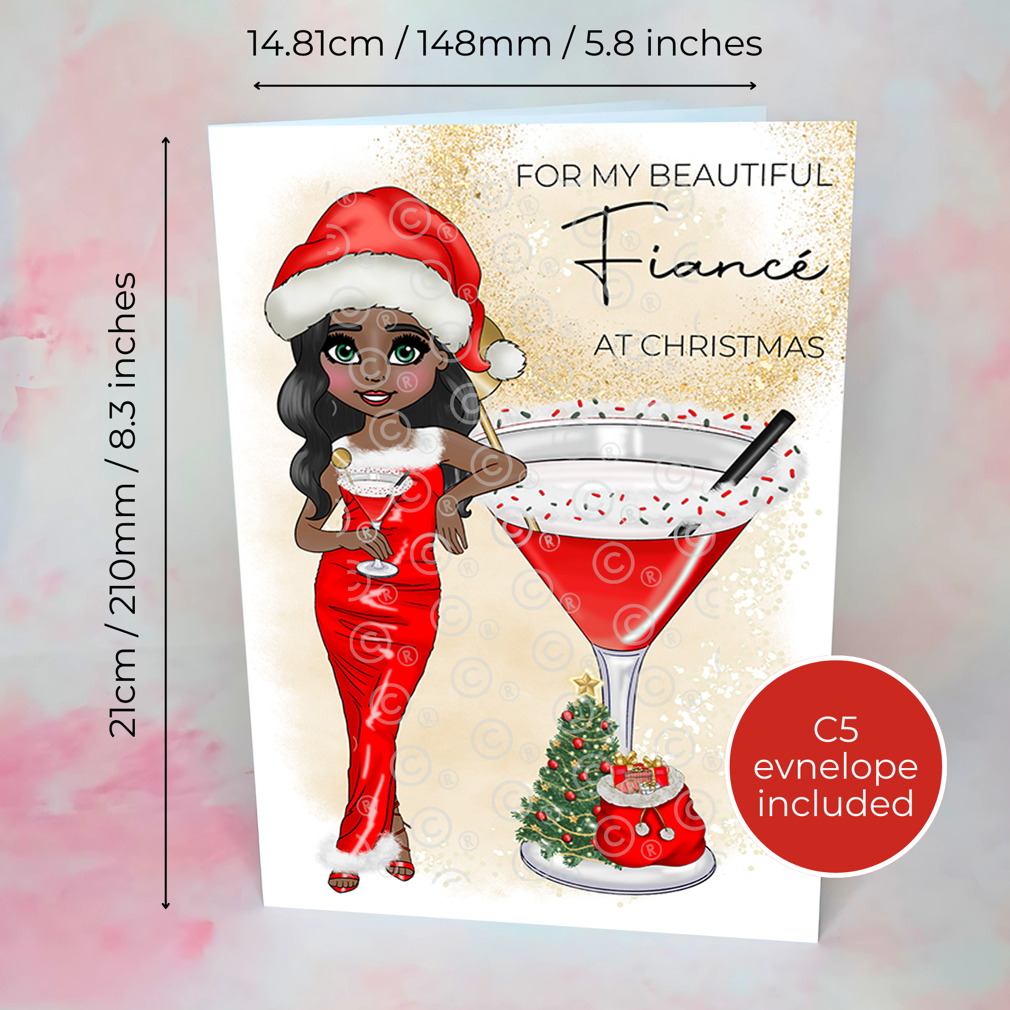 Personalised Clausmopolitan Christmas Cocktail Card For A Beautiful Fiancé