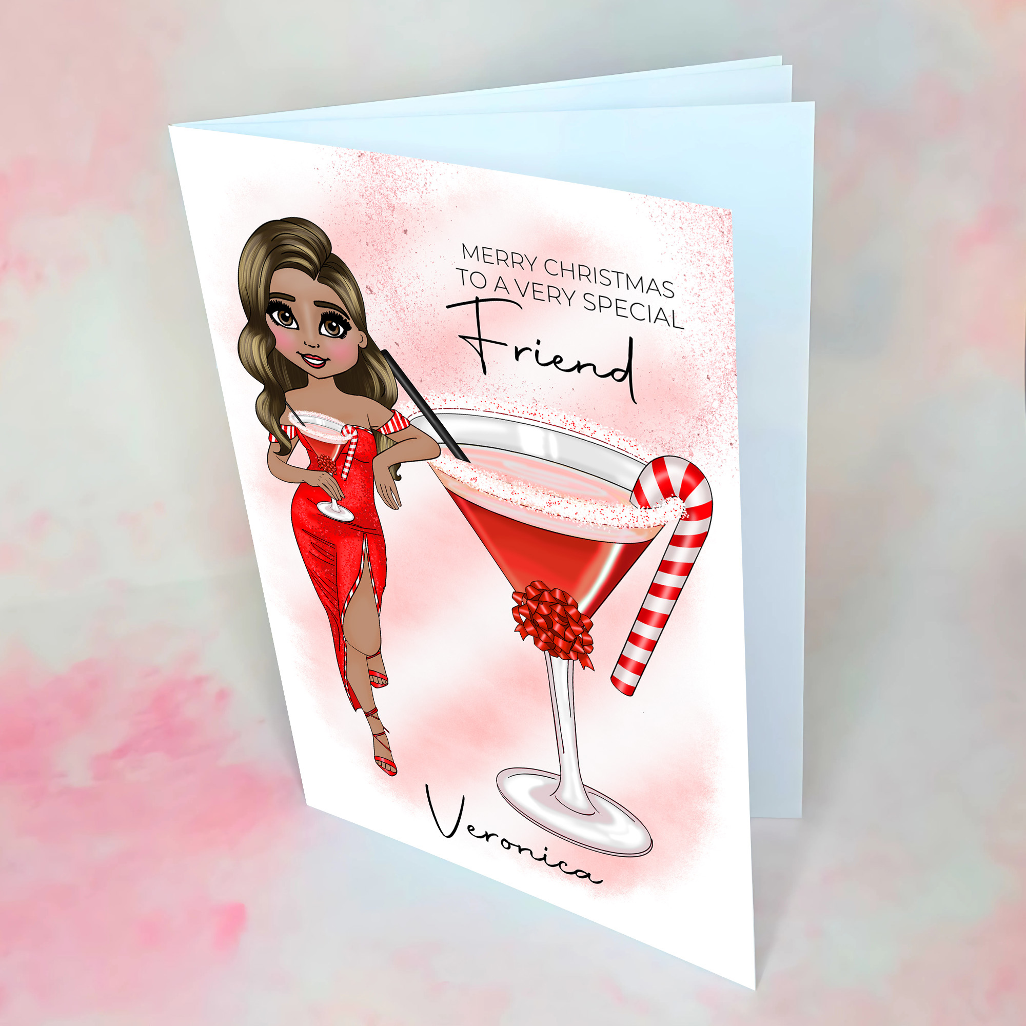 Personalised Candy Cane Christmas Cocktail Card For A Special Friend