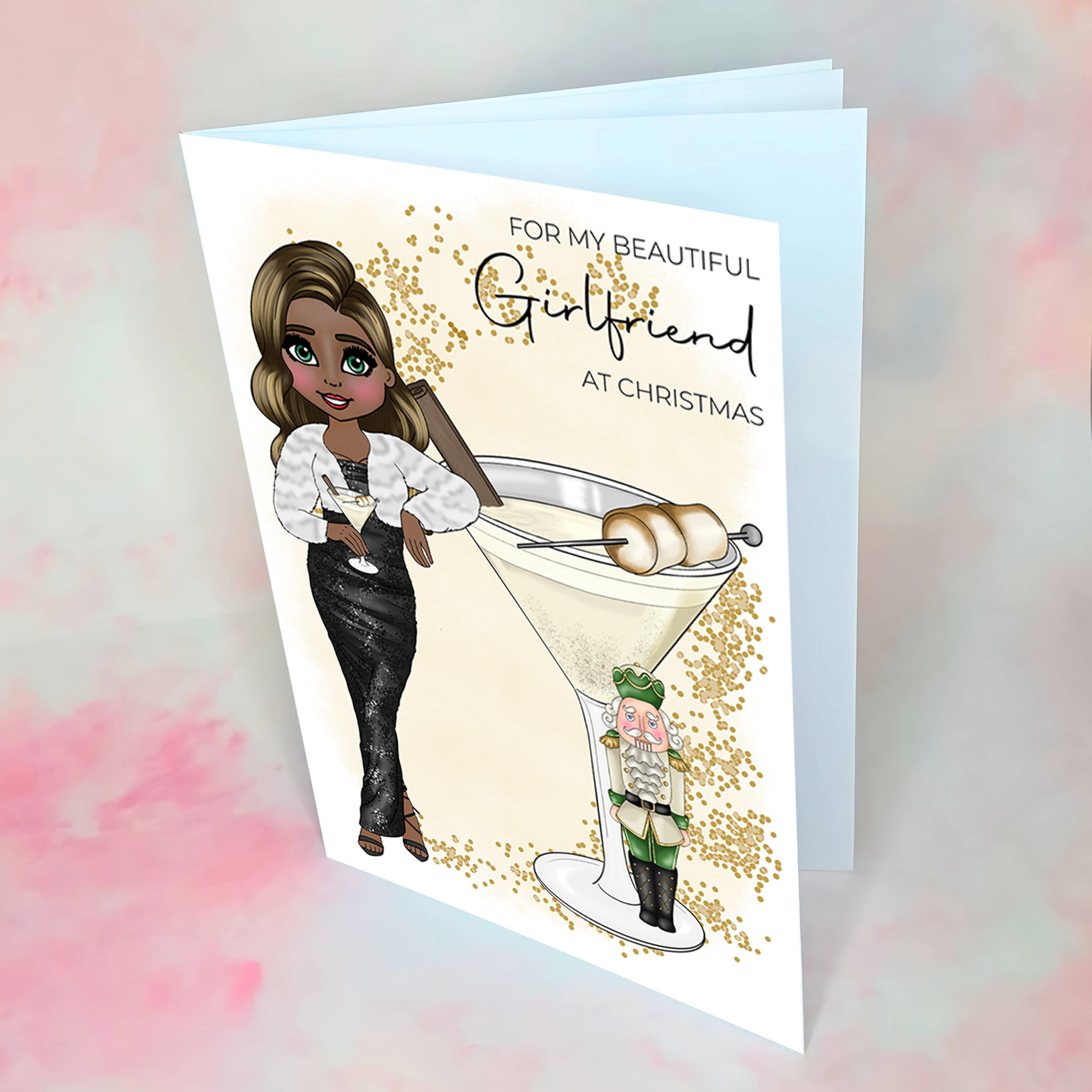 Personalised Nutcracker Christmas Cocktail Card for My Beautiful Girlfriend