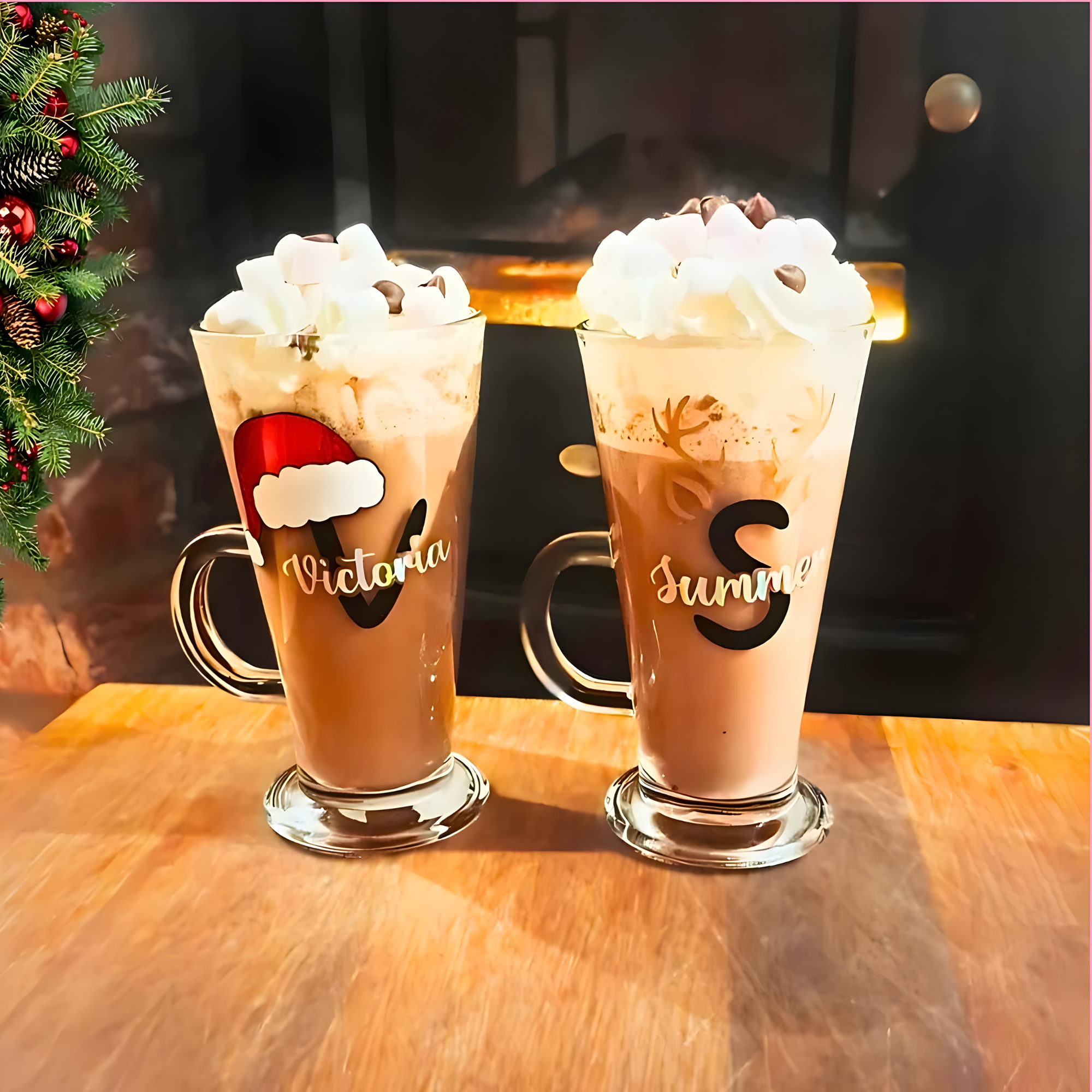 Personalised Santa Or Antlers Glass Gift, Glass With Hot Chocolate Cone / Chocolate Bomb, Secret Santa Gift