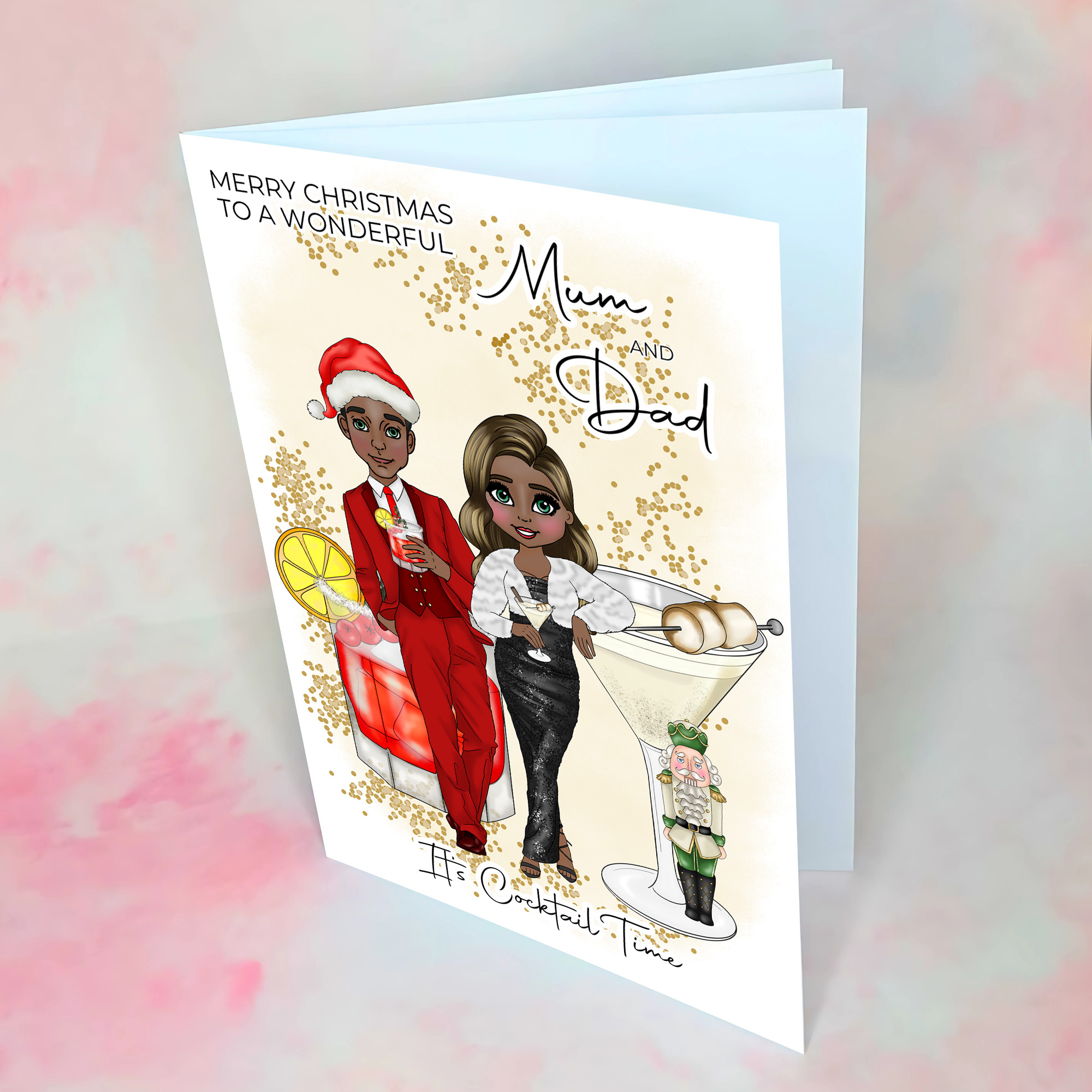 Personalised Nutcracker Christmas Cocktail Card for Mum And Dad
