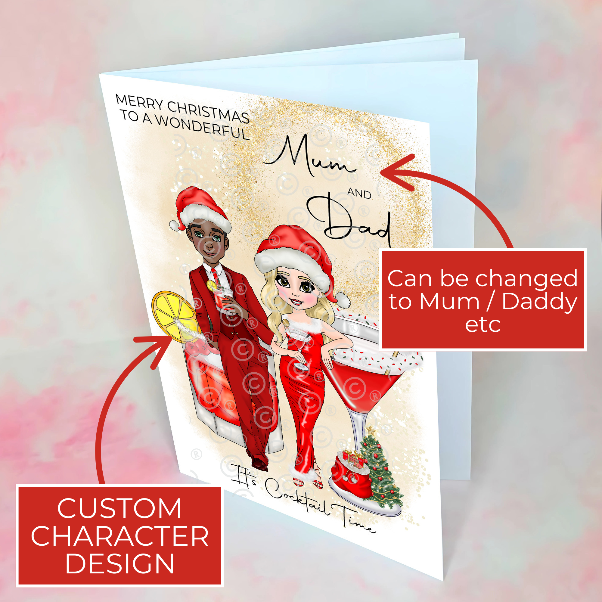 Personalised Clausmopolitan Christmas Cocktail Card For Mum And Dad