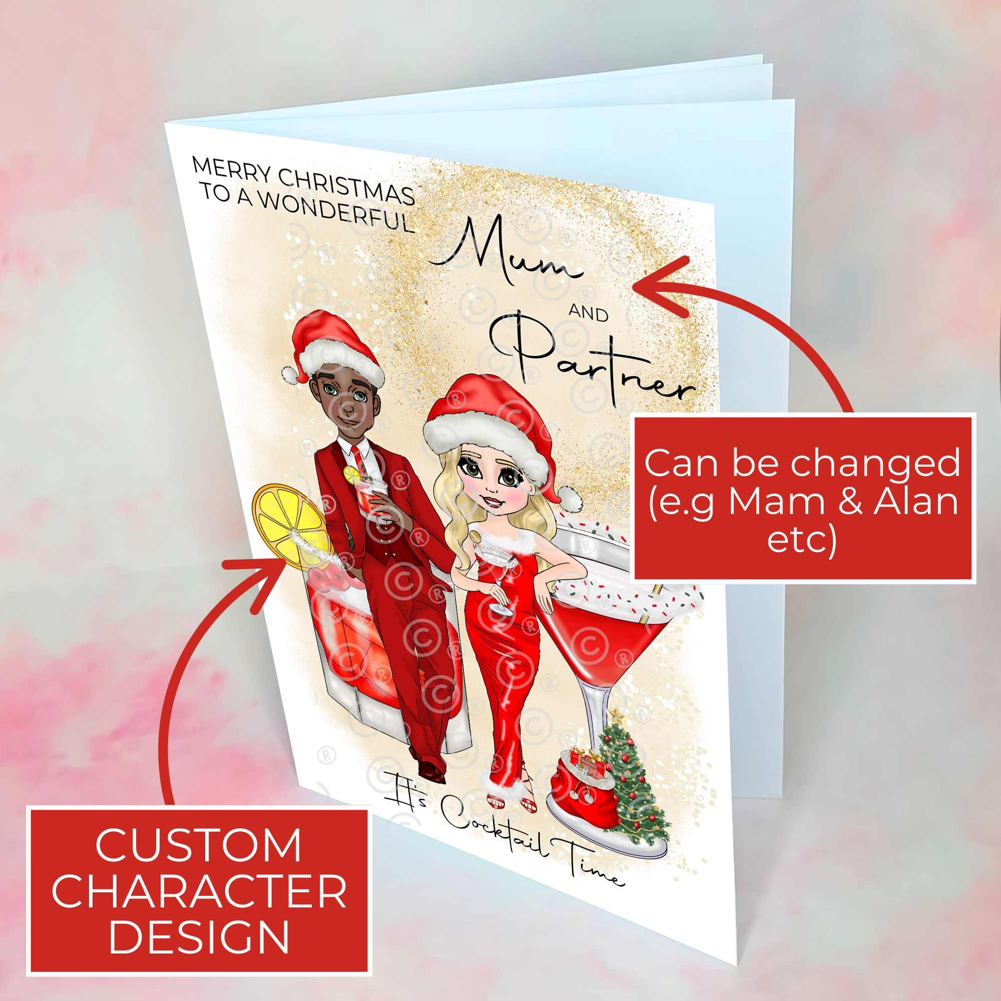 Personalised Clausmopolitan Christmas Cocktail Card For Mum And Partner