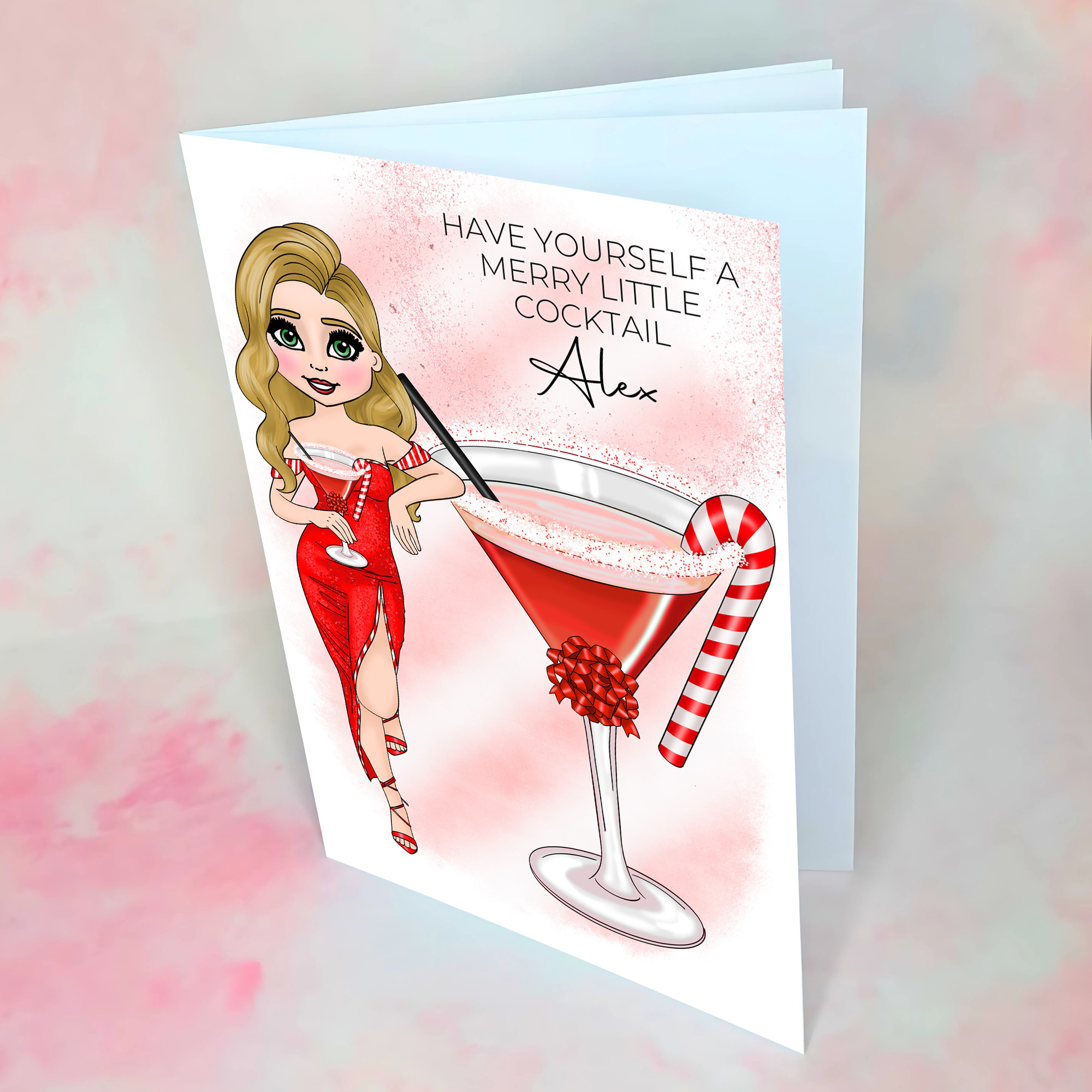 Personalised Candy Cane Christmas Cocktail Card For A Special Friend