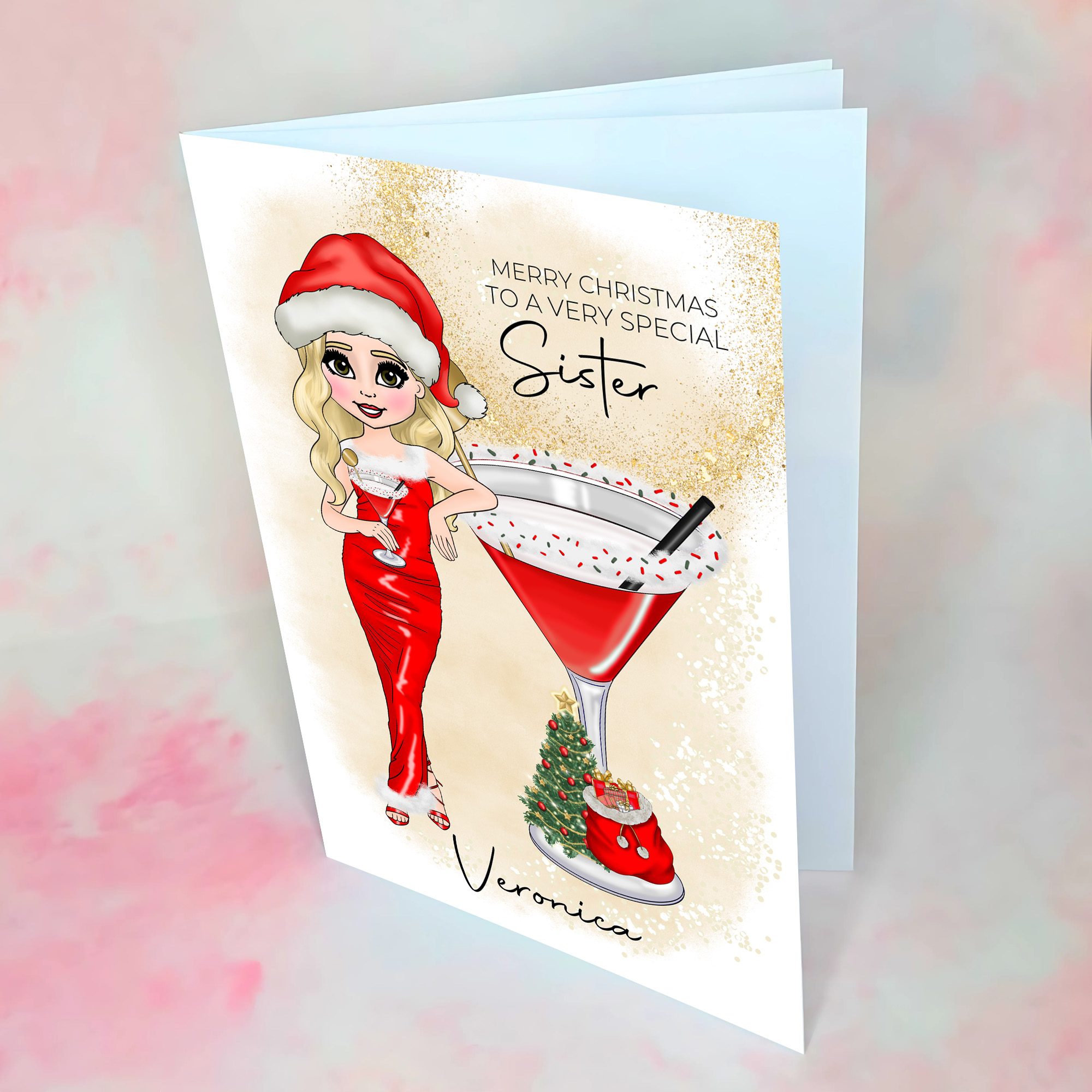 Personalised Mrs Clausmopolitan Christmas Cocktail Card For A Sister