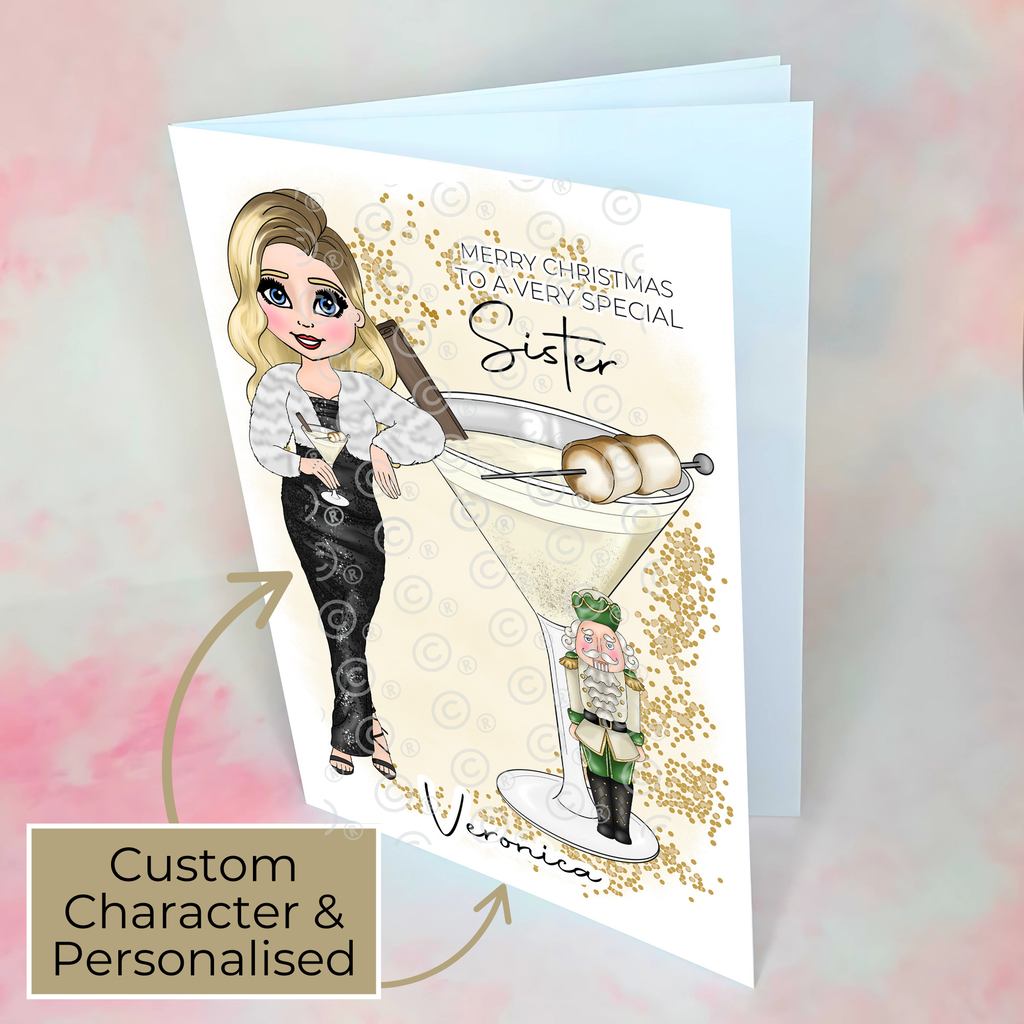 Personalised Nutcracker Christmas Cocktail Card For A Special Sister