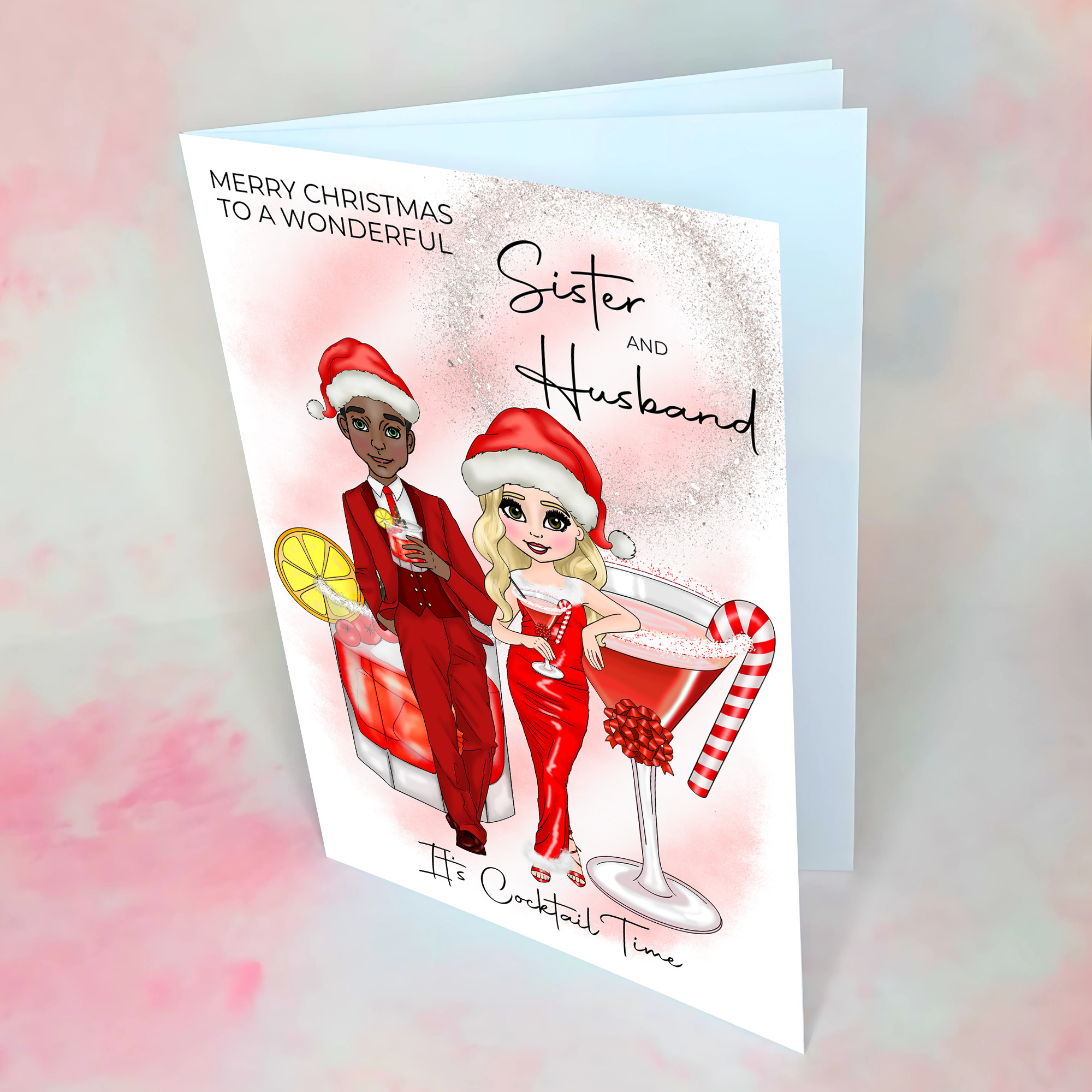 Personalised Candy Cane Christmas Cocktail Card For Sister And Husband