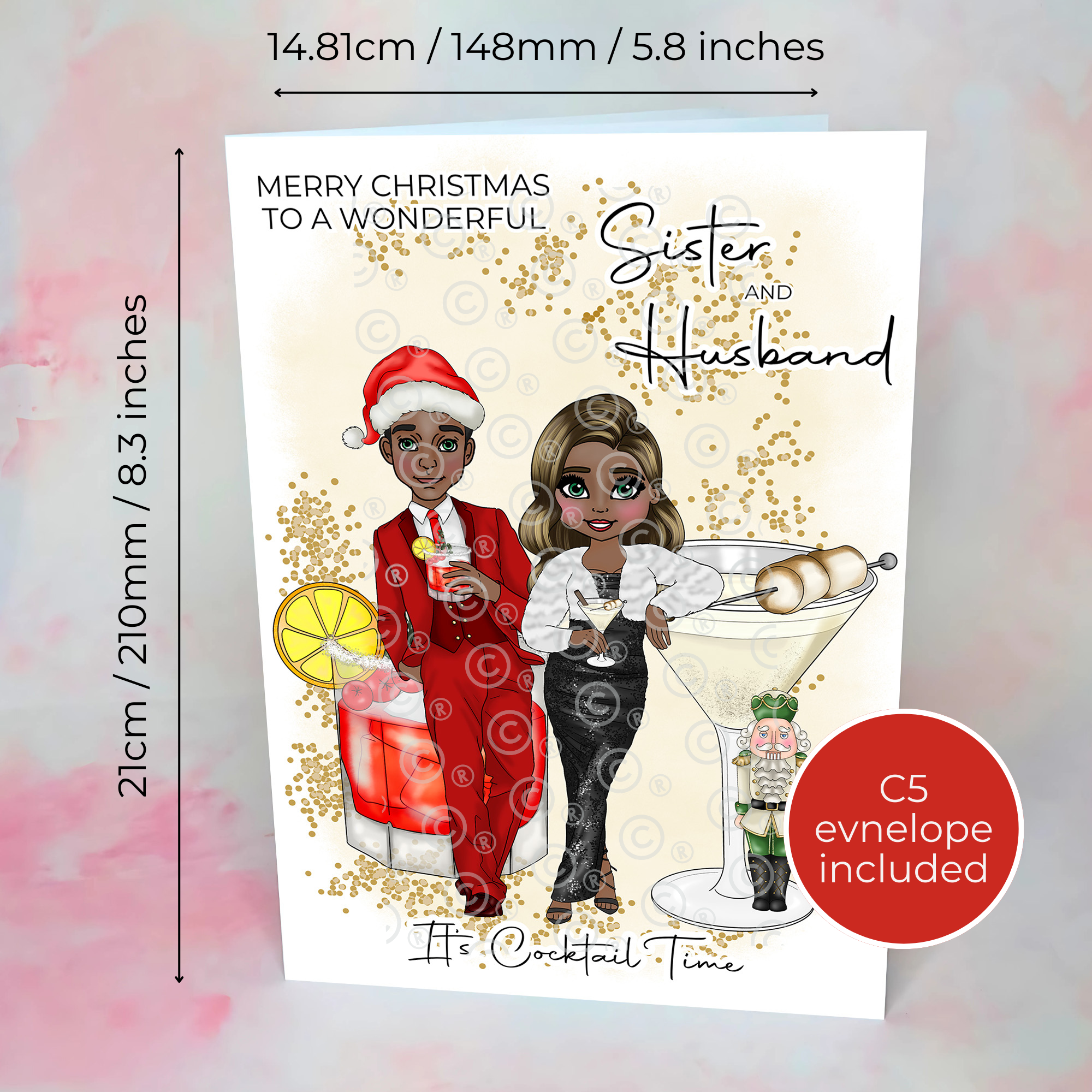 Personalised Nutcracker Christmas Cocktail Card For Sister And Husband