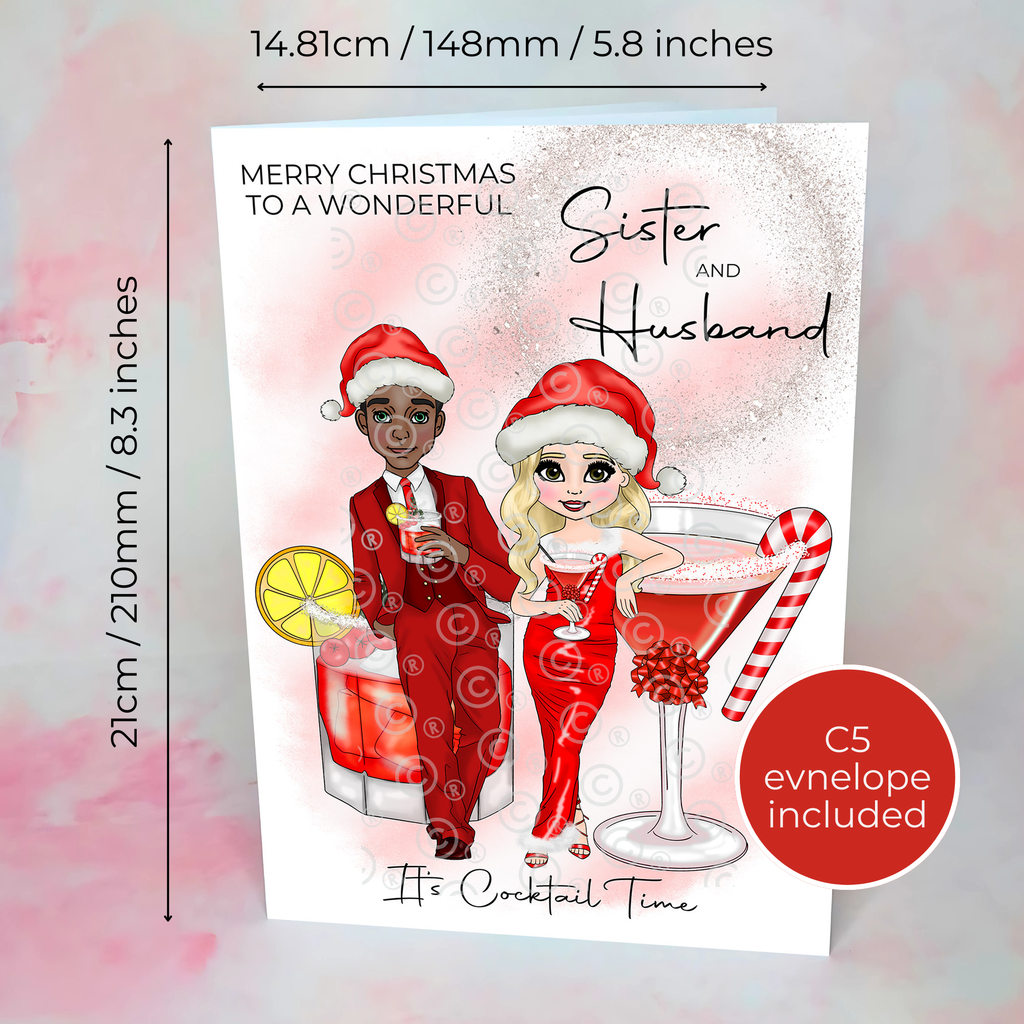 Personalised Candy Cane Christmas Cocktail Card For Sister And Husband