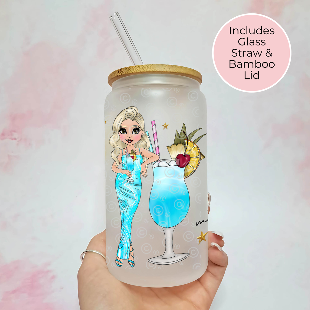 Personalised Blue Lagoon Frosted Recipe Glass With Custom Character