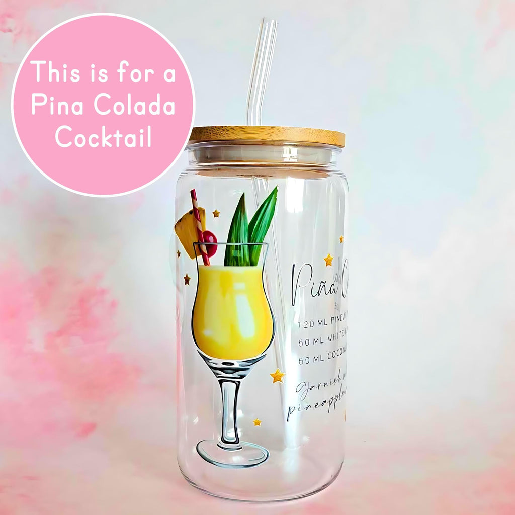 16oz Pina Colada Cocktail Recipe Glass with Bamboo Lid & Straw