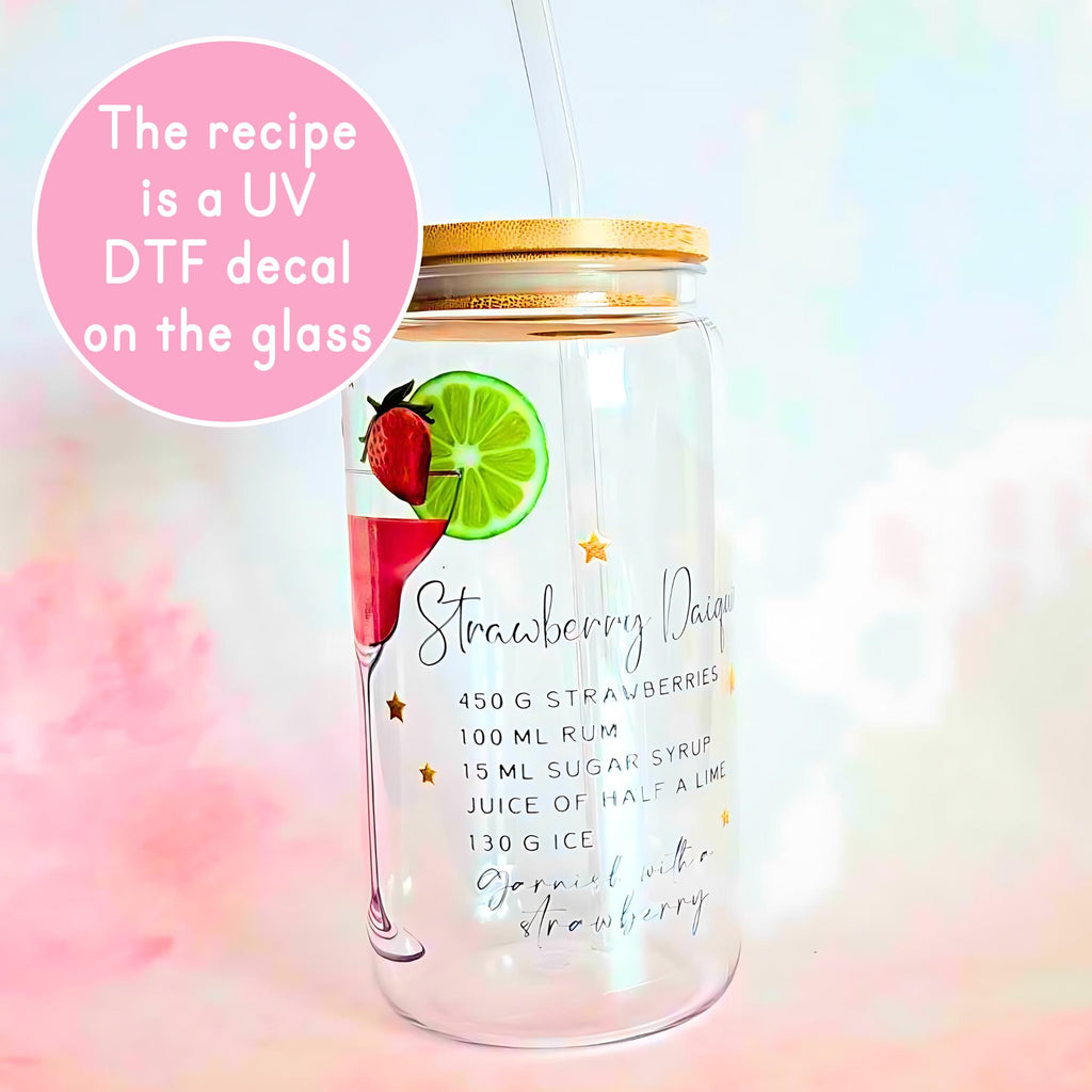 16oz Strawberry Daiquiri Cocktail Recipe Glass with Bamboo Lid & Straw