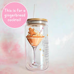 16oz Gingerbread Martini Cocktail Recipe Glass with Bamboo Lid & Straw