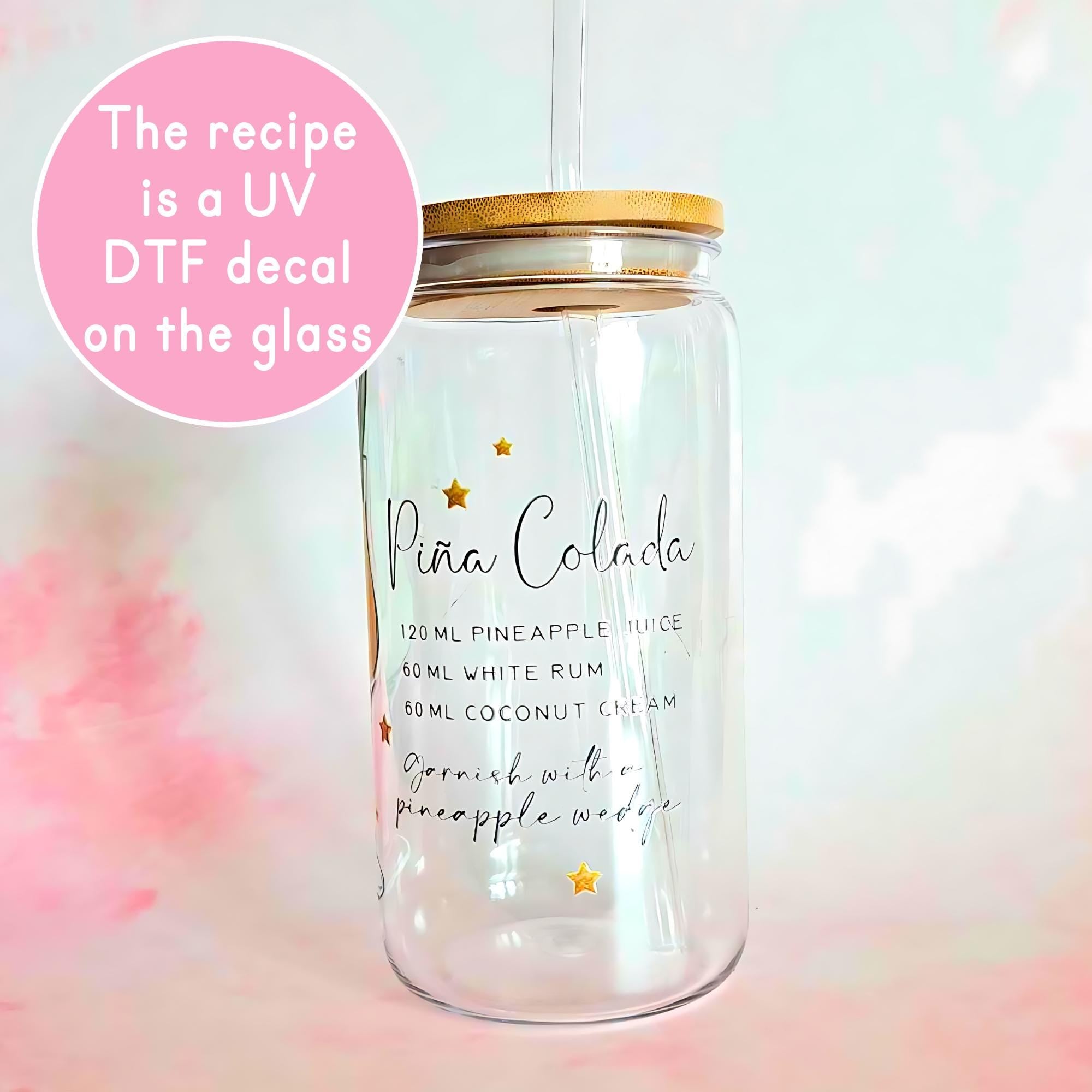 16oz Pina Colada Cocktail Recipe Glass with Bamboo Lid & Straw