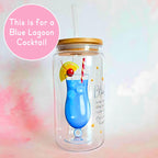 Blue Lagoon Cocktail Recipe Glass with Bamboo Lid & Straw