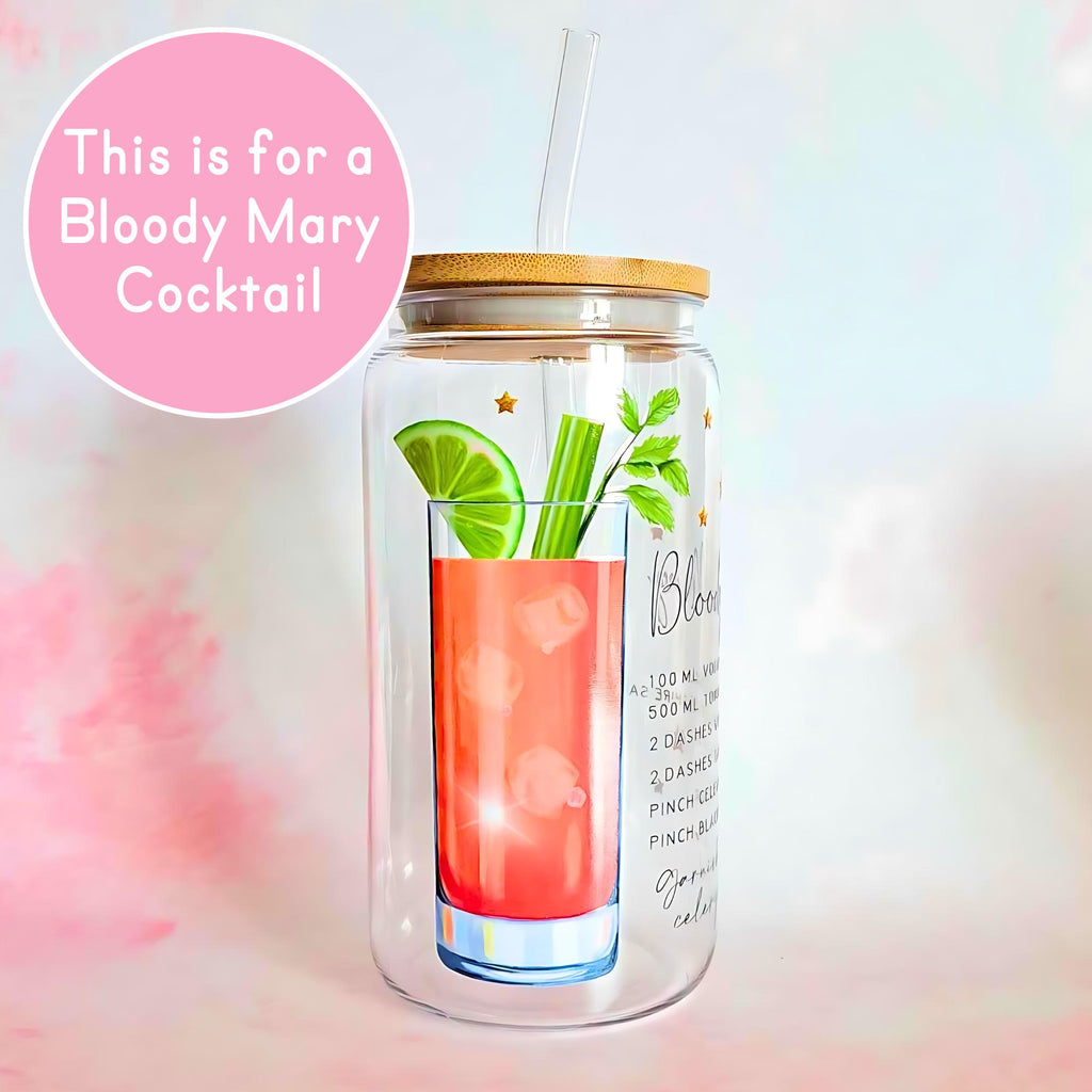 Bloody Mary Cocktail Recipe Glass with Bamboo Lid & Straw
