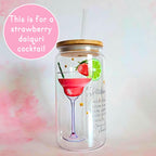 16oz Strawberry Daiquiri Cocktail Recipe Glass with Bamboo Lid & Straw