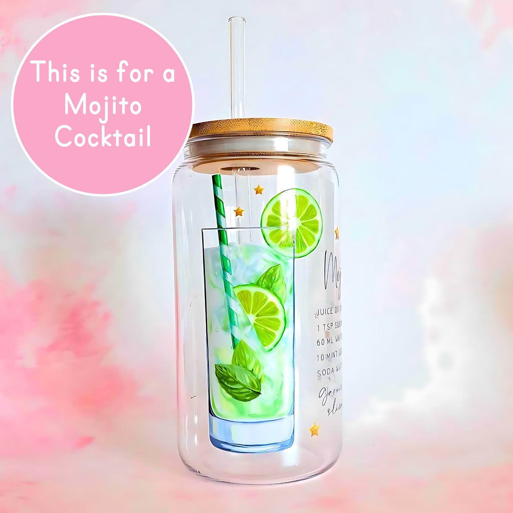 16oz Mojito Cocktail Recipe Glass with Bamboo Lid & Straw