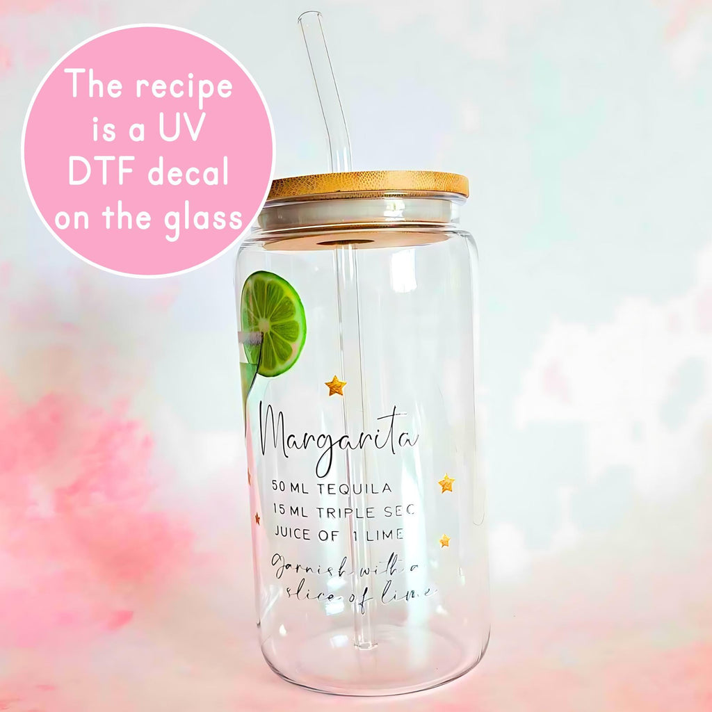 16oz Margarita Cocktail Recipe Glass with Bamboo Lid & Straw