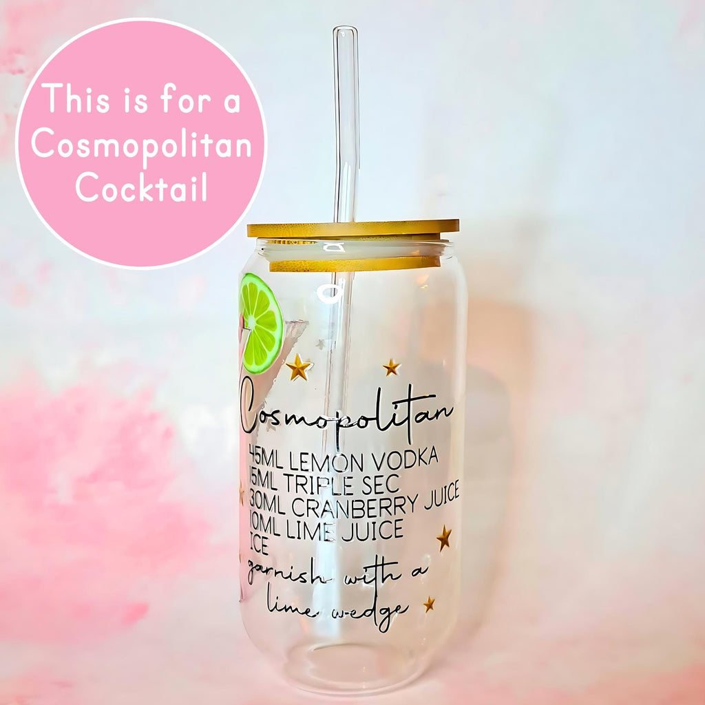 16oz Cosmopolitan Cocktail Recipe Glass with Bamboo Lid & Straw