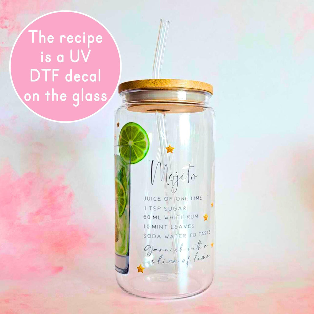 16oz Mojito Cocktail Recipe Glass with Bamboo Lid & Straw
