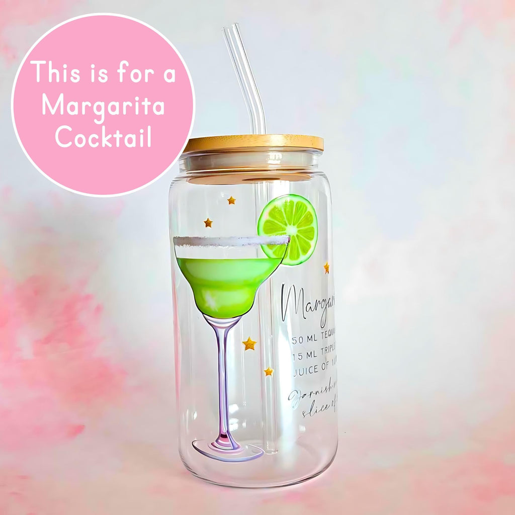 16oz Margarita Cocktail Recipe Glass with Bamboo Lid & Straw