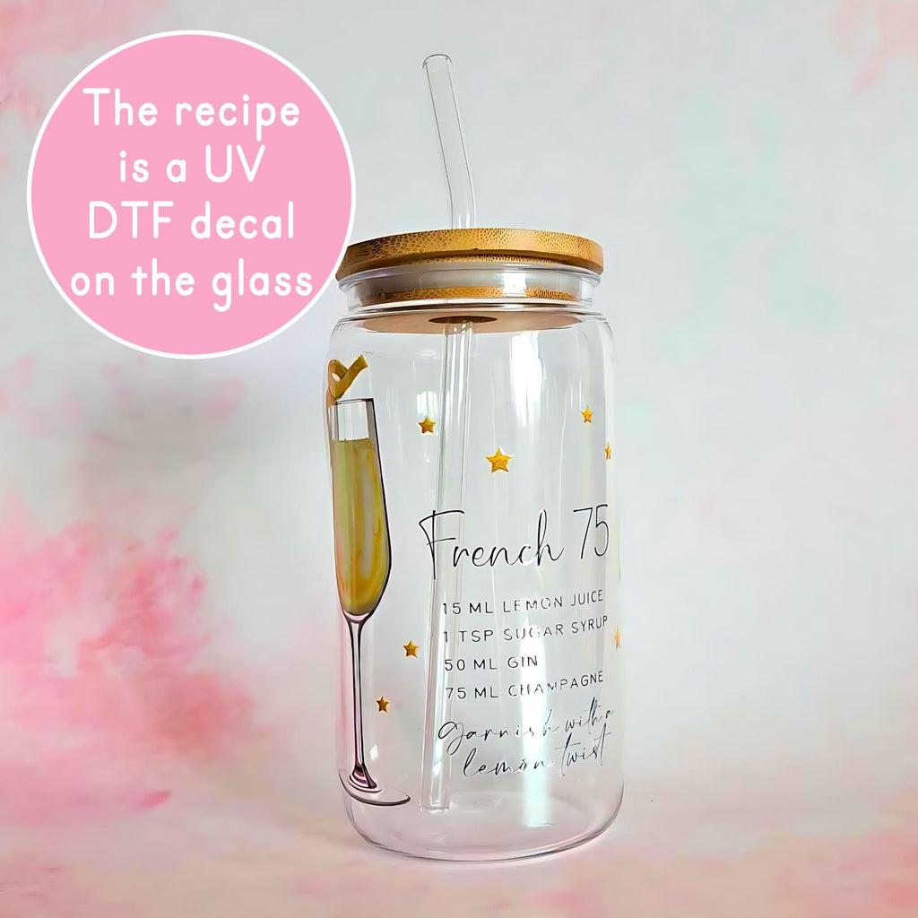 16oz French 75 Cocktail Recipe Glass with Bamboo Lid & Straw