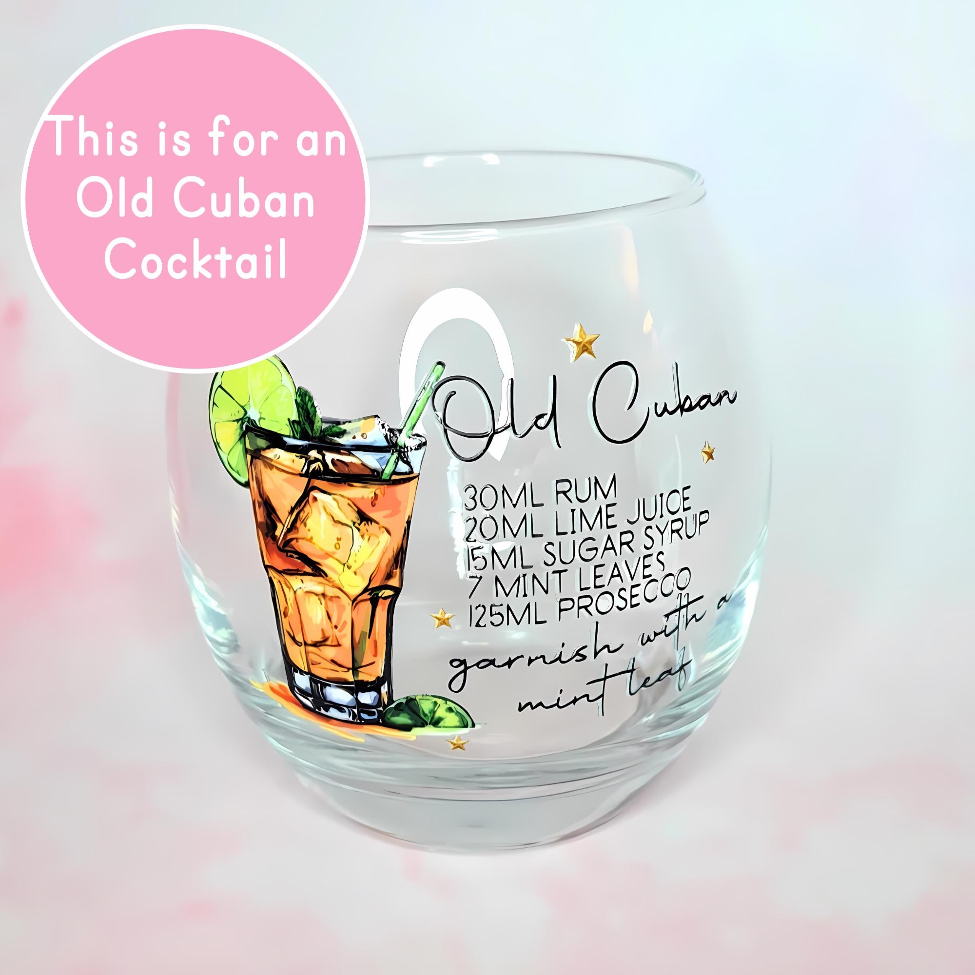 Old Cuban Whiskey Mixer Glass With Recipe, Classic Rum Cocktail Gift For Fathers Day, Best Man Proposal Gift, Husbands Barware Collection #CL