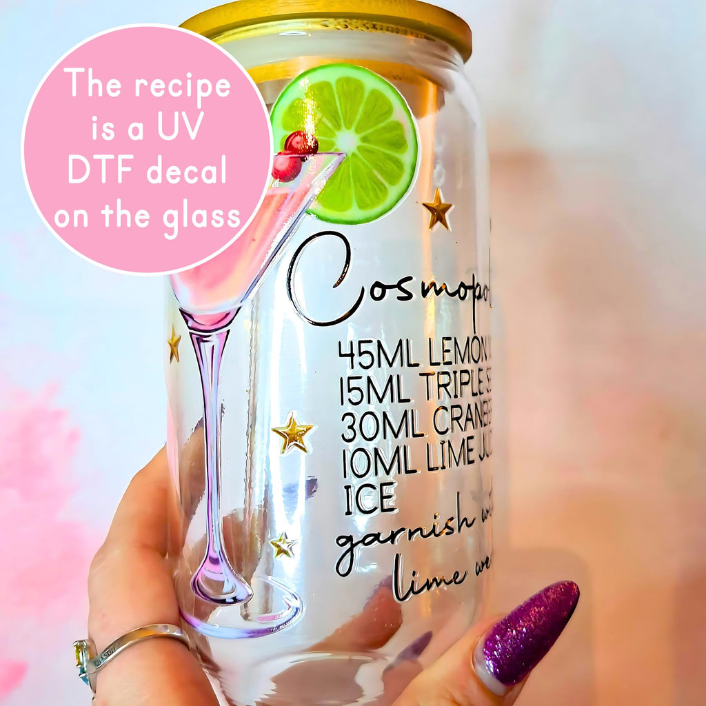 16oz Cosmopolitan Cocktail Recipe Glass with Bamboo Lid & Straw