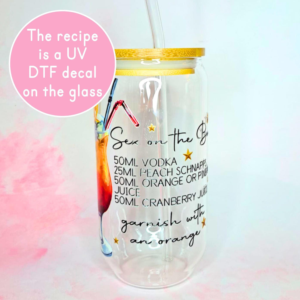 16oz Sex on the Beach Cocktail Recipe Glass with Bamboo Lid & Straw