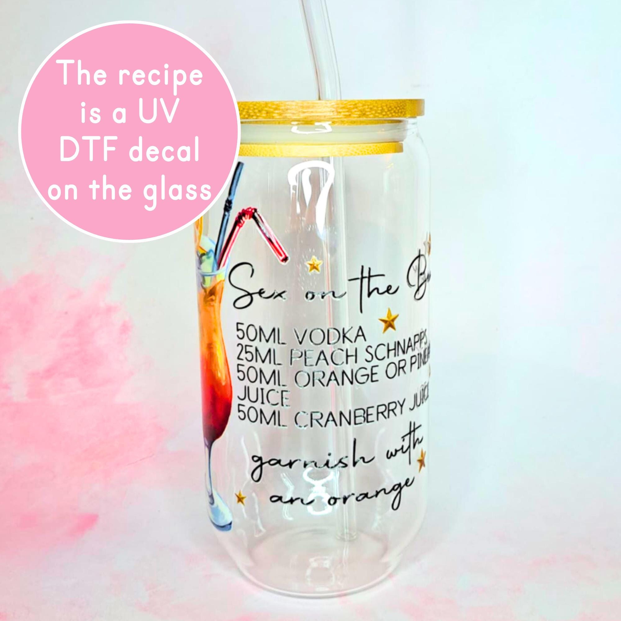 16oz Sex on the Beach Cocktail Recipe Glass with Bamboo Lid & Straw
