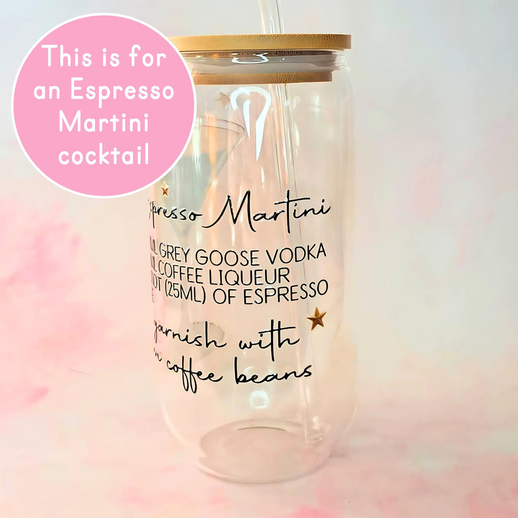 16oz Espresso Martini Cocktail Recipe Glass with Bamboo Lid & Straw