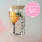 16oz Pornstar Martini Cocktail Recipe Glass with Bamboo Lid & Straw