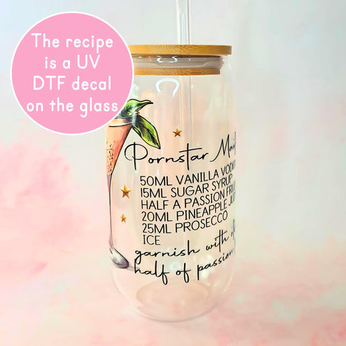 16oz Pornstar Martini Cocktail Recipe Glass with Bamboo Lid & Straw