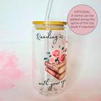 Reading is Dreaming 16oz Glass Tumbler, Book Lover Gift with Bamboo Lid Glass Straw, Aesthetic Floral Stocikng Filler Drinkware for Readers #CL