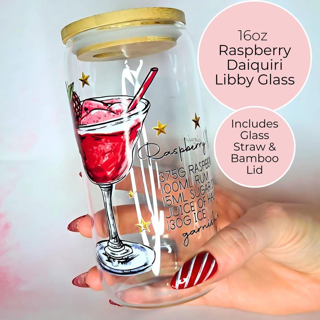 16oz Raspberry Daiquiri Cocktail Recipe Glass with Bamboo Lid & Straw