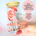 16oz Pink Gin 75 Cocktail Recipe Glass with Bamboo Lid & Straw