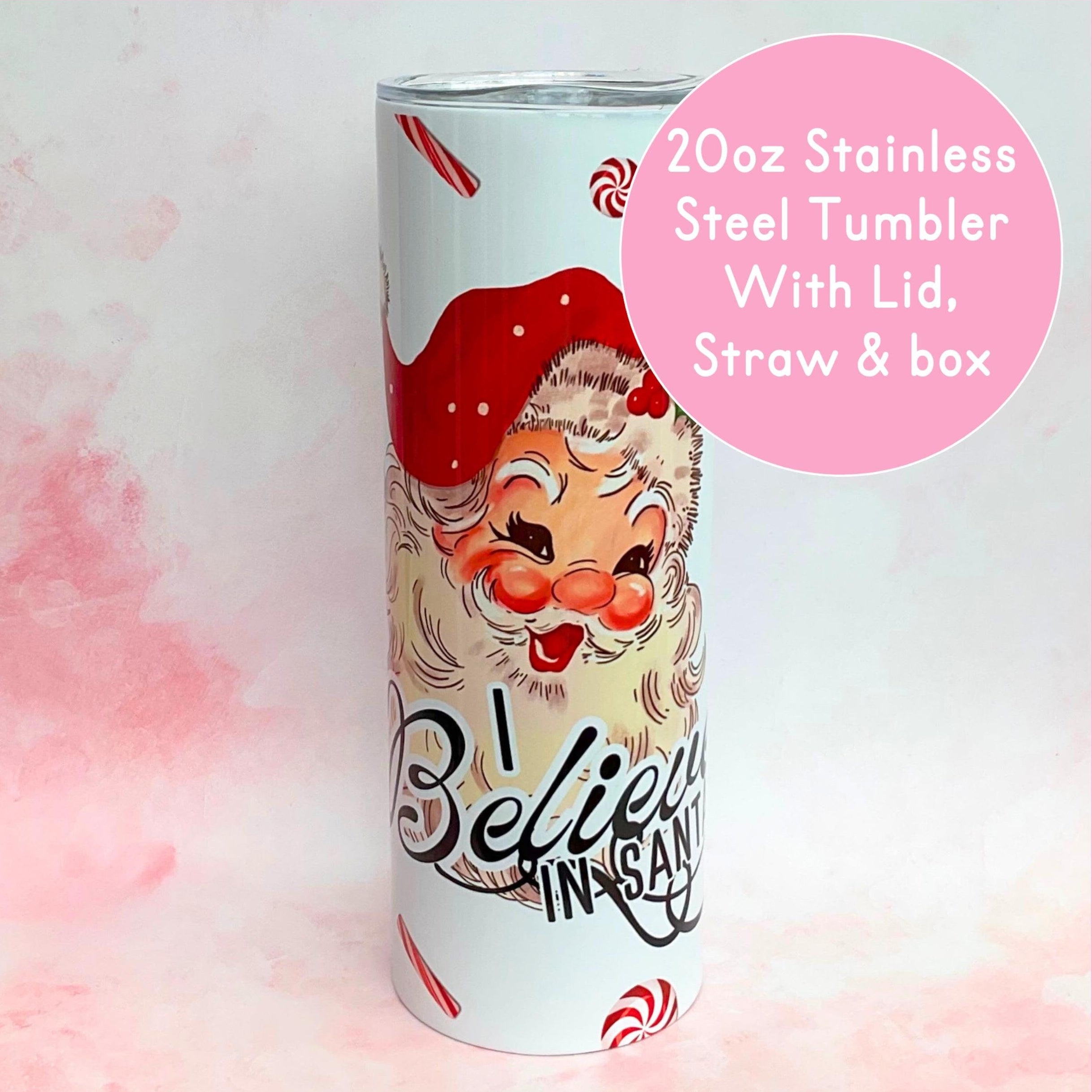 "I Believe In Santa" 20oz Stainless Steel Tumbler, Secret Santa Gift For Co-Worker