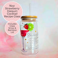 16oz Strawberry Daiquiri Cocktail Recipe Glass with Bamboo Lid & Straw